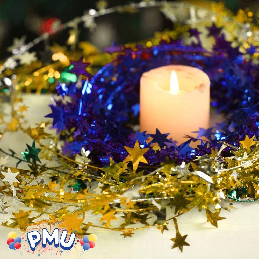 PMU Star Wire Shiny - Garland Halloween, Christmas Party, Wedding, Birthday, Festive Home Decoration Ornament 25ft Tinsel