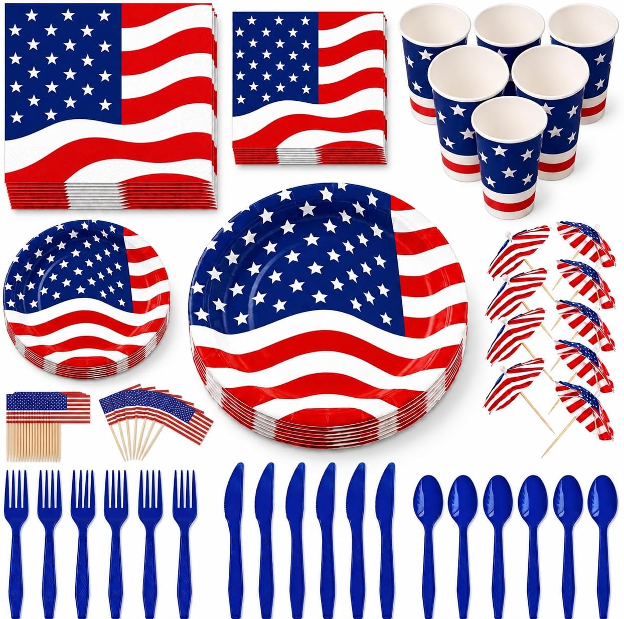 PMU Patriotic American Flag Party Picks & Drink Umbrellas – 4th of July Cupcake Toppers, Toothpick Flags, Cocktail Picks & Memorial Day Party Decorations
