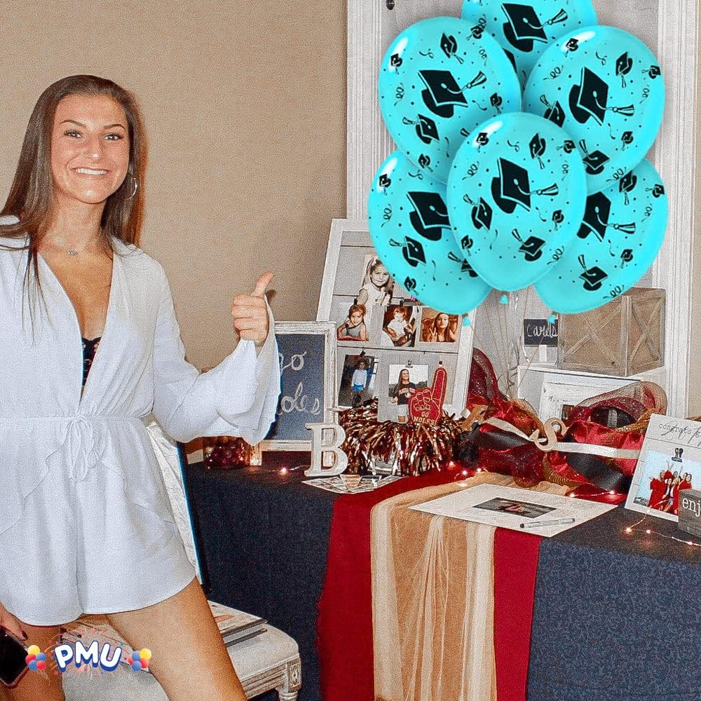 PMU Graduation Balloons | Premium Congrats Grad Balloon with All-Over Print Grad Caps-Confetti and Streamers | Graduation Party Supplies & Decorations | Latex Balloons
