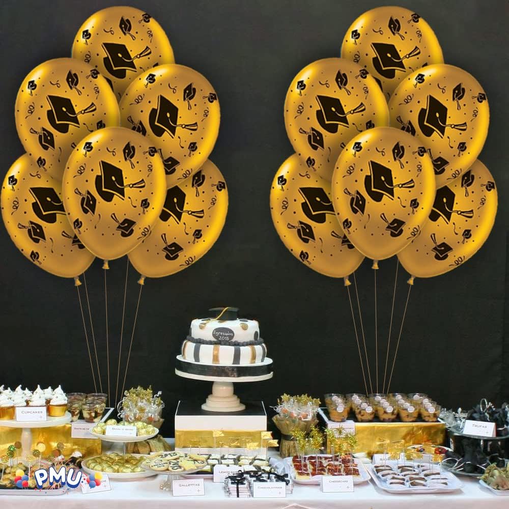 PMU Graduation Balloons | Premium Congrats Grad Balloon with All-Over Print Grad Caps-Confetti and Streamers | Graduation Party Supplies & Decorations | Latex Balloons