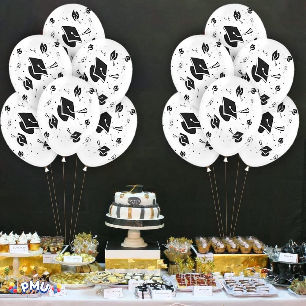 PMU Graduation Balloons | Premium Congrats Grad Balloon with All-Over Print Grad Caps-Confetti and Streamers | Graduation Party Supplies & Decorations | Latex Balloons