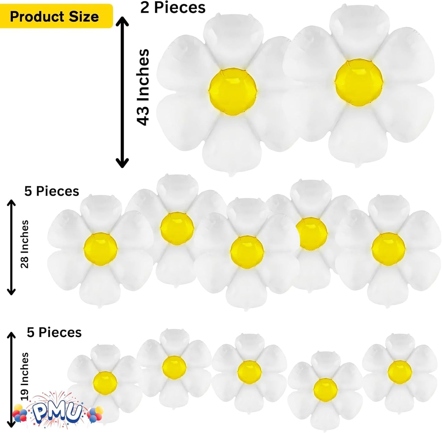 PMU Mylar White Daisy Flower Shaped Mylar Balloon - Party Decorations for Birthday Wedding Baby Shower Party Decorations Supplies