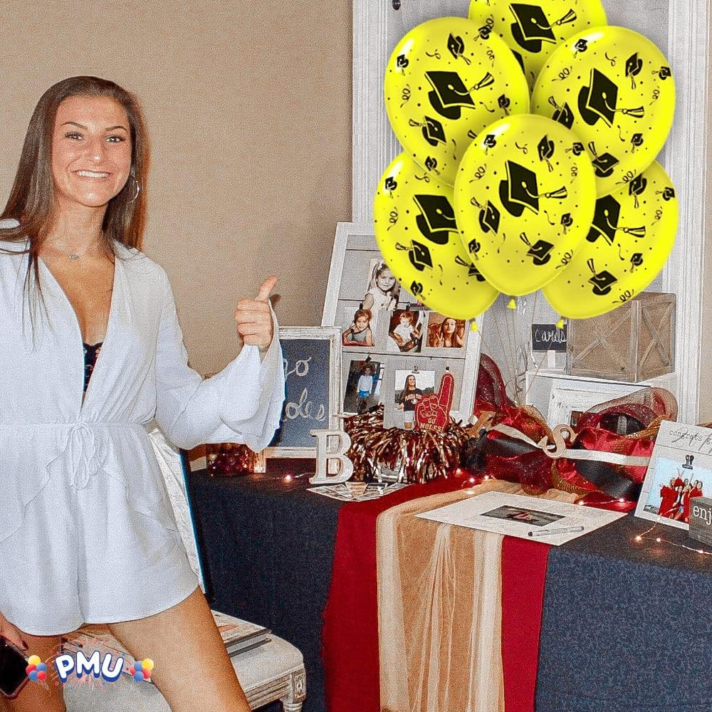 PMU Graduation Balloons | Premium Congrats Grad Balloon with All-Over Print Grad Caps-Confetti and Streamers | Graduation Party Supplies & Decorations | Latex Balloons