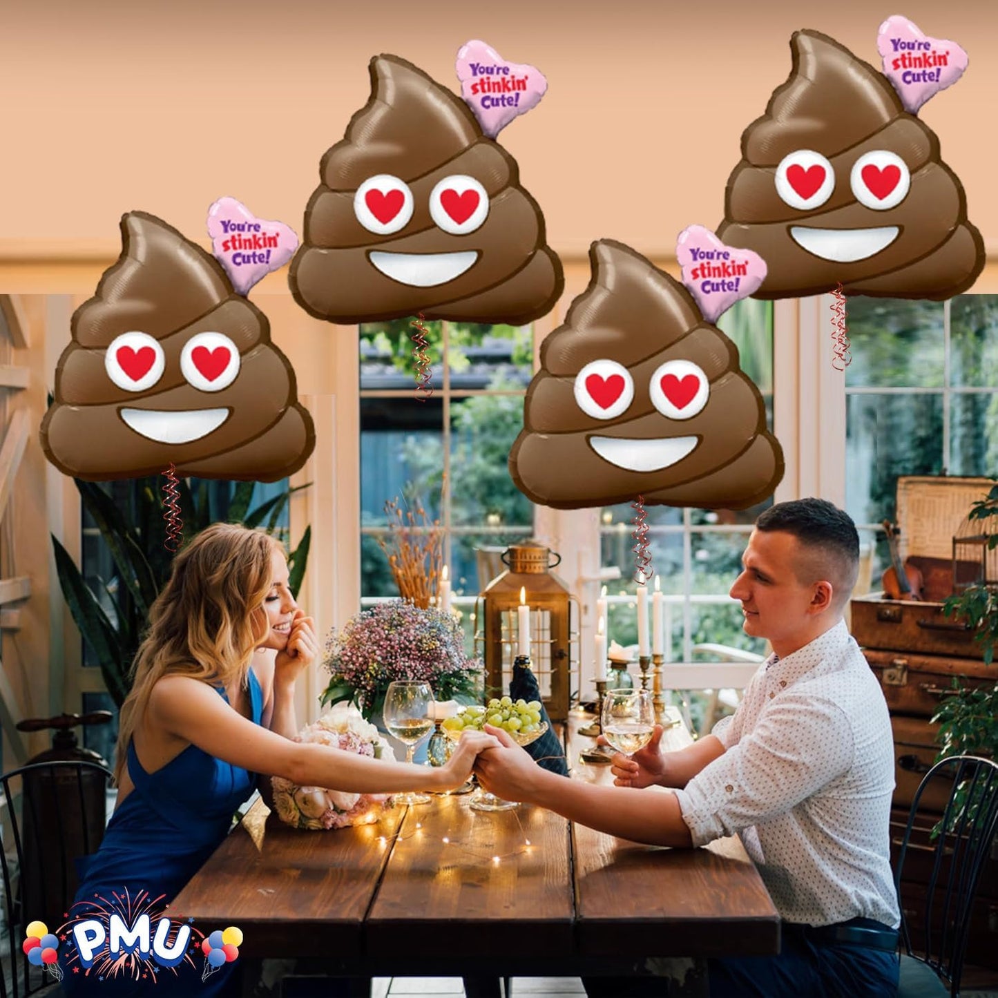 PMU 4 Pieces 31 Inches Valentine's Day Balloons,Huge Poop Balloons, Love Balloons for Special Events, You're Stinkin Cute Balloon Photo Props Party Decoration and Accessories (4/Pkg)