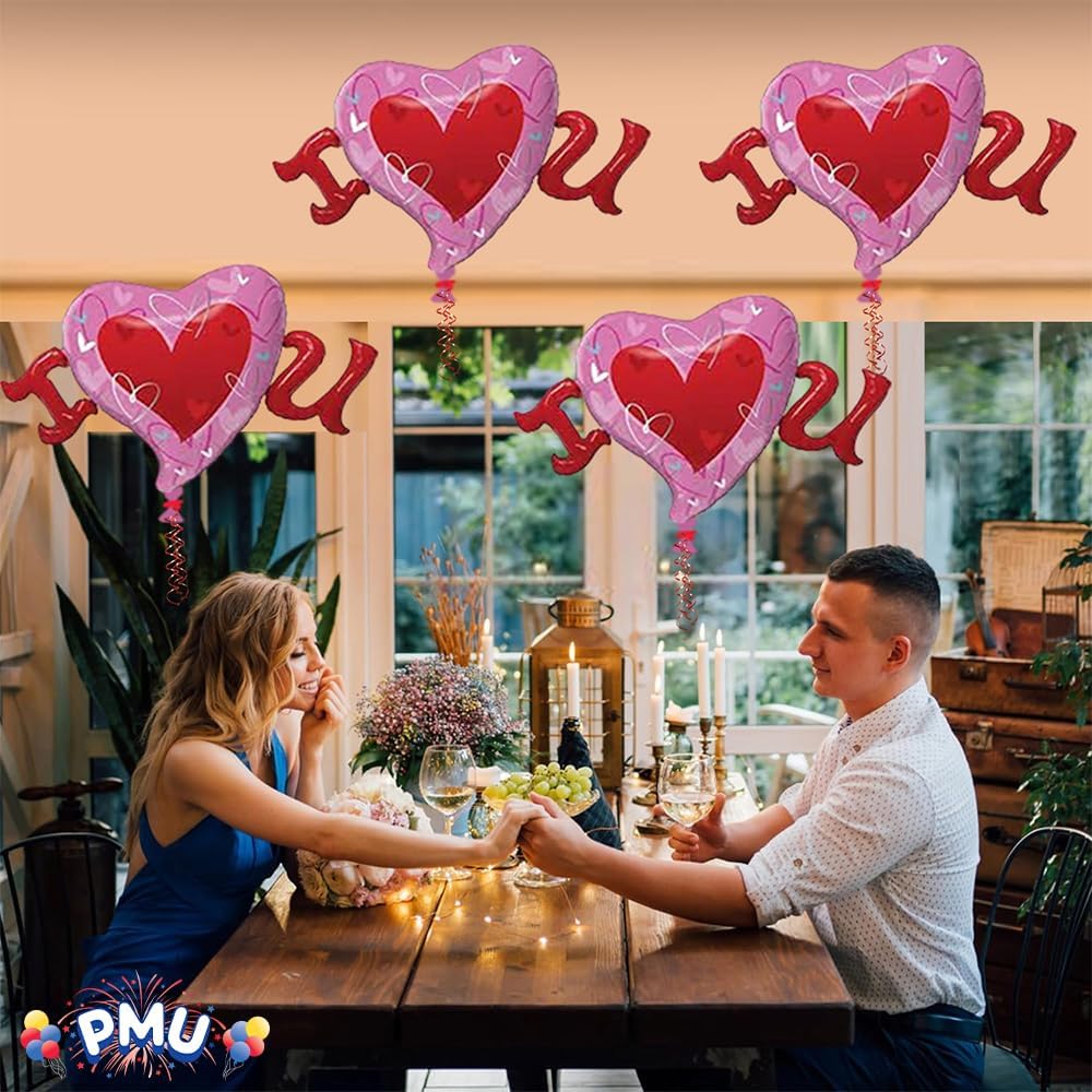PMU 4 Pieces 46 Inches Valentine's Day Balloons, Heart Balloons, Red Balloons Valentines Day Foil Balloon, Heart Shaped Balloons, Love Balloons For Proposal, Wedding & Engagement (4/Pkg)