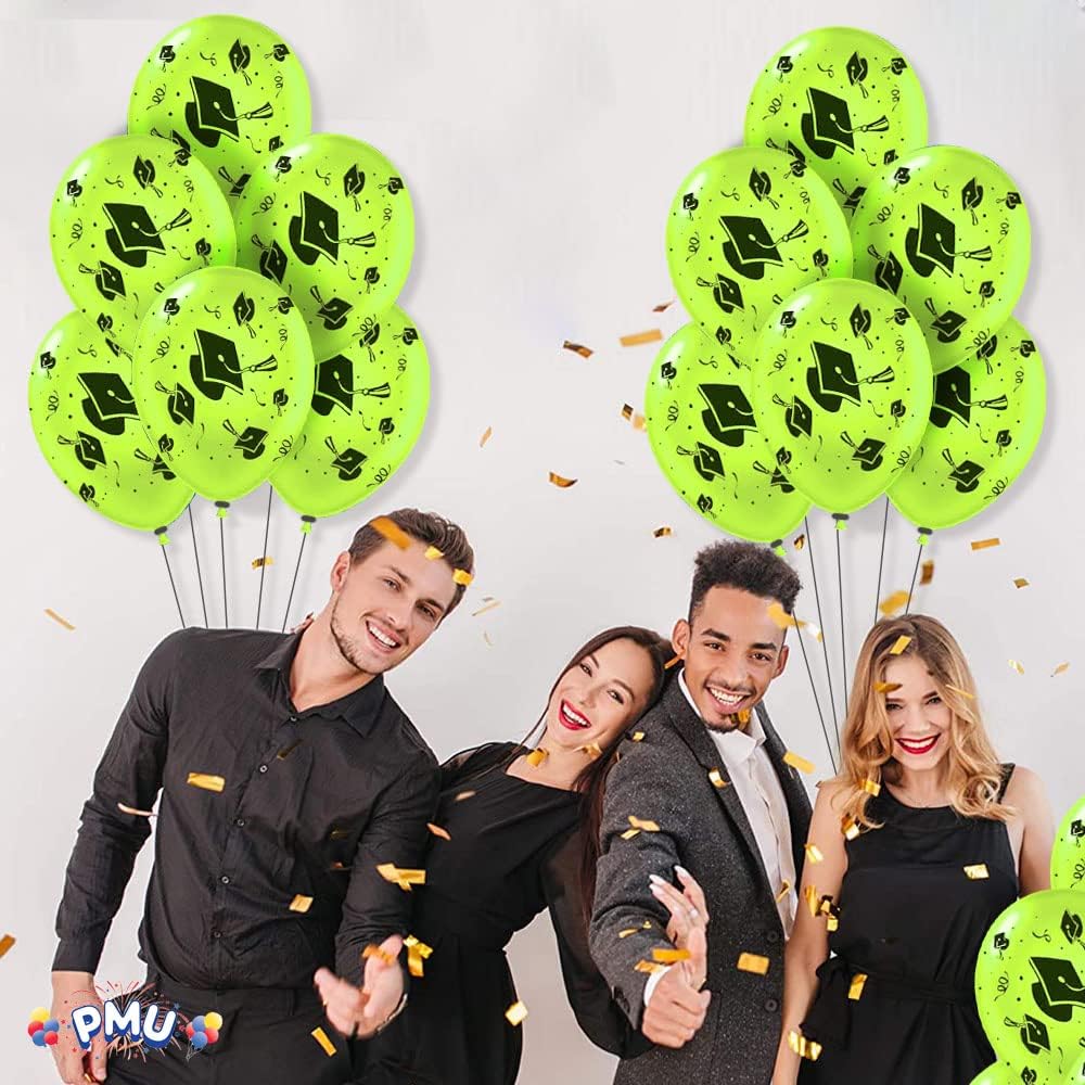 PMU Graduation Balloons | Premium Congrats Grad Balloon with All-Over Print Grad Caps-Confetti and Streamers | Graduation Party Supplies & Decorations | Latex Balloons