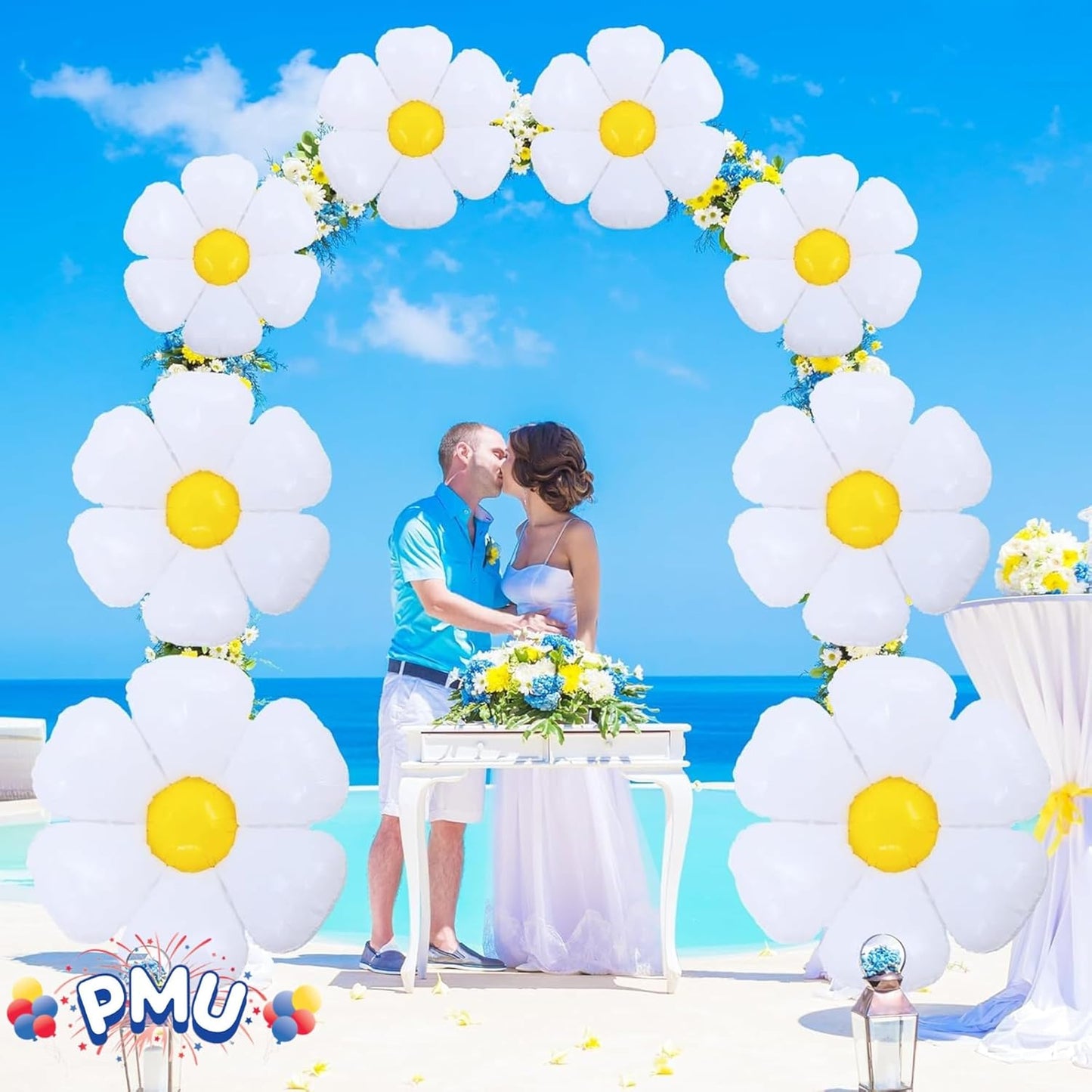 PMU Mylar White Daisy Flower Shaped Mylar Balloon - Party Decorations for Birthday Wedding Baby Shower Party Decorations Supplies