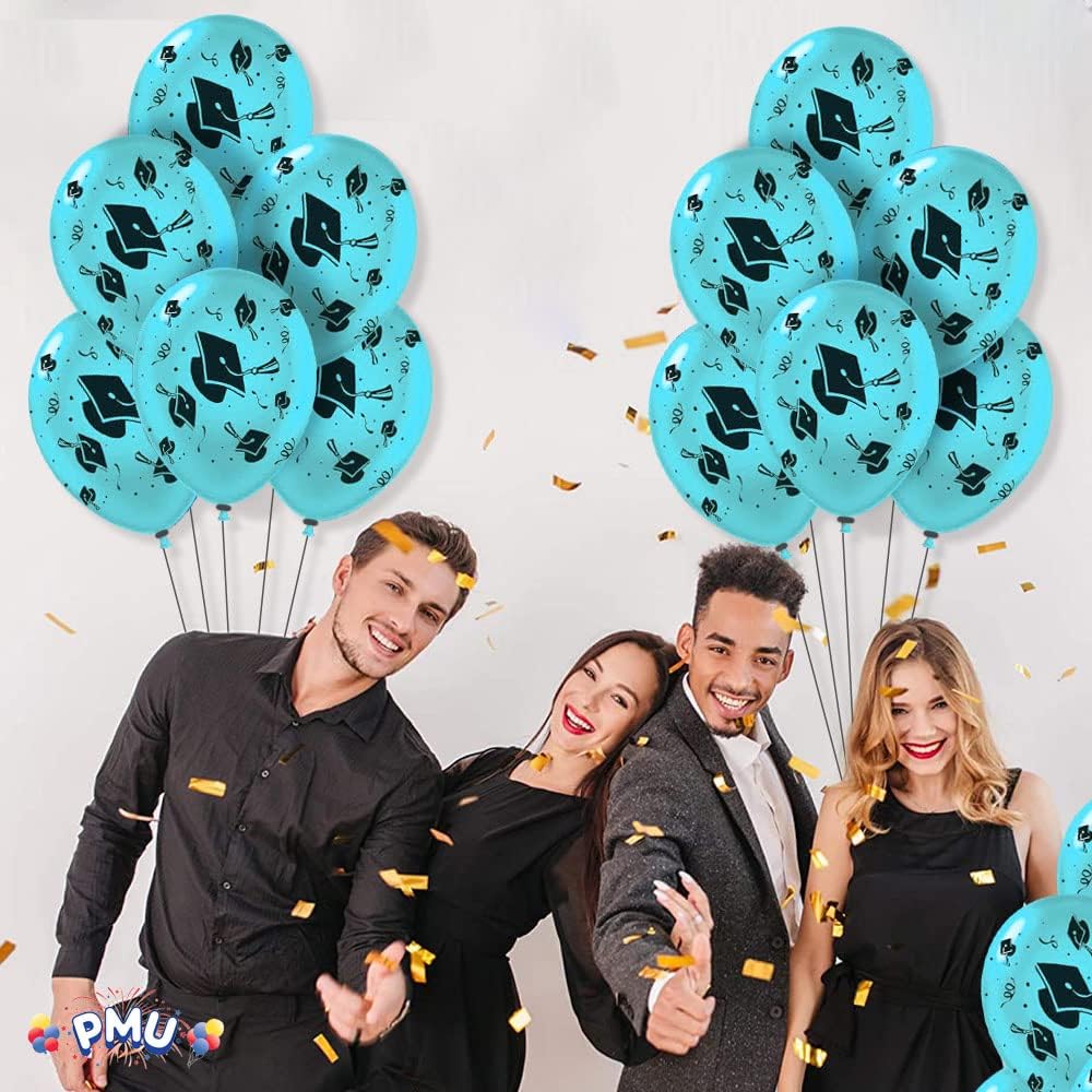PMU Graduation Balloons | Premium Congrats Grad Balloon with All-Over Print Grad Caps-Confetti and Streamers | Graduation Party Supplies & Decorations | Latex Balloons
