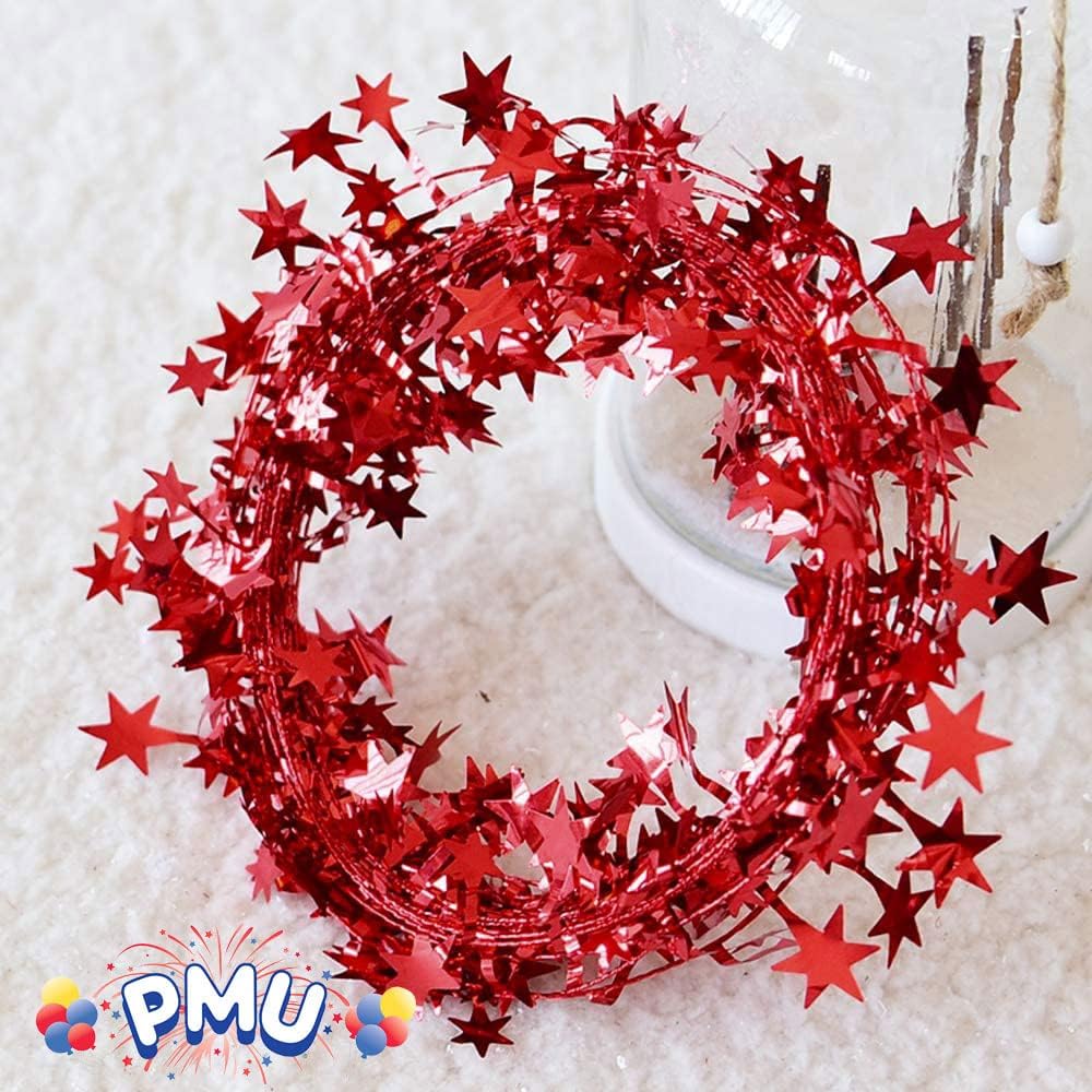 PMU Star Wire Shiny - Garland Halloween, Christmas Party, Wedding, Birthday, Festive Home Decoration Ornament 25ft Tinsel