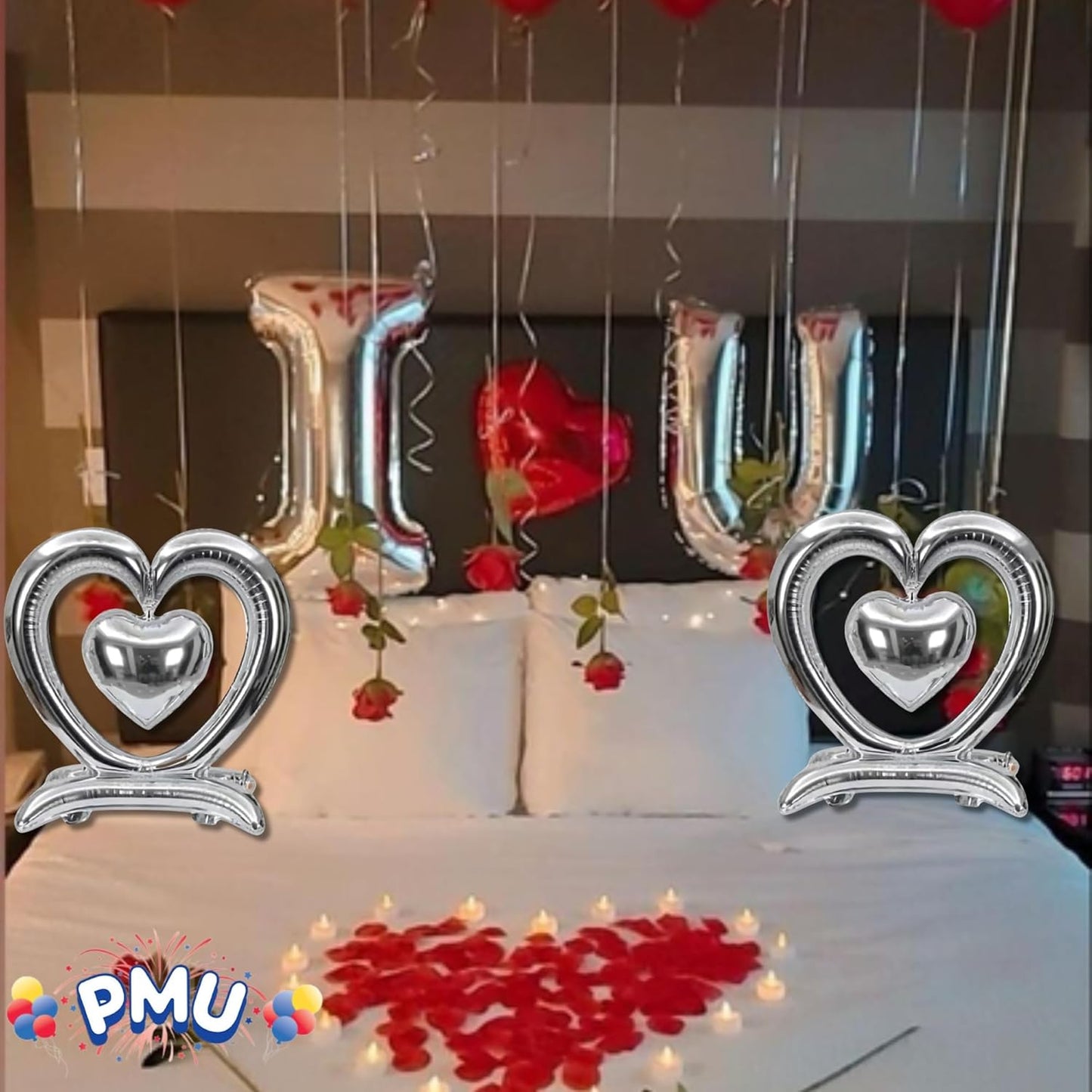 PMU 18-Inch Valentine's Day Heart Shaped Air Inflated Standing Open Heart Tabletop Mylar Foil Balloon