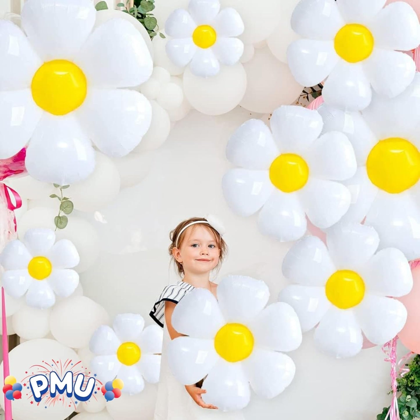 PMU Mylar White Daisy Flower Shaped Mylar Balloon - Party Decorations for Birthday Wedding Baby Shower Party Decorations Supplies