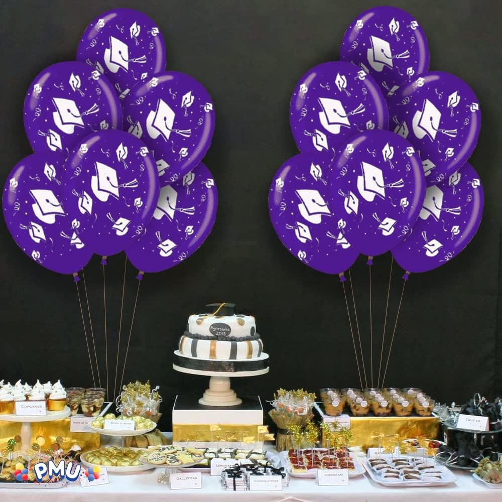 PMU Graduation Balloons | Premium Congrats Grad Balloon with All-Over Print Grad Caps-Confetti and Streamers | Graduation Party Supplies & Decorations | Latex Balloons
