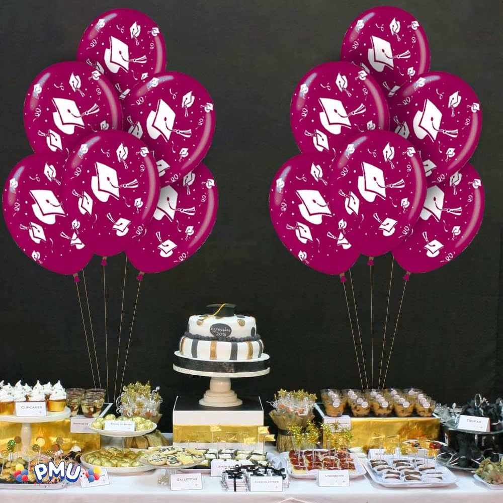 PMU Graduation Balloons | Premium Congrats Grad Balloon with All-Over Print Grad Caps-Confetti and Streamers | Graduation Party Supplies & Decorations | Latex Balloons