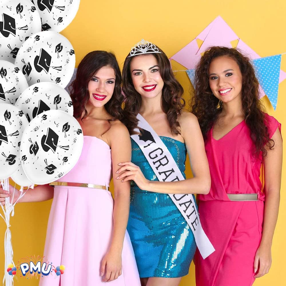 PMU Graduation Balloons | Premium Congrats Grad Balloon with All-Over Print Grad Caps-Confetti and Streamers | Graduation Party Supplies & Decorations | Latex Balloons