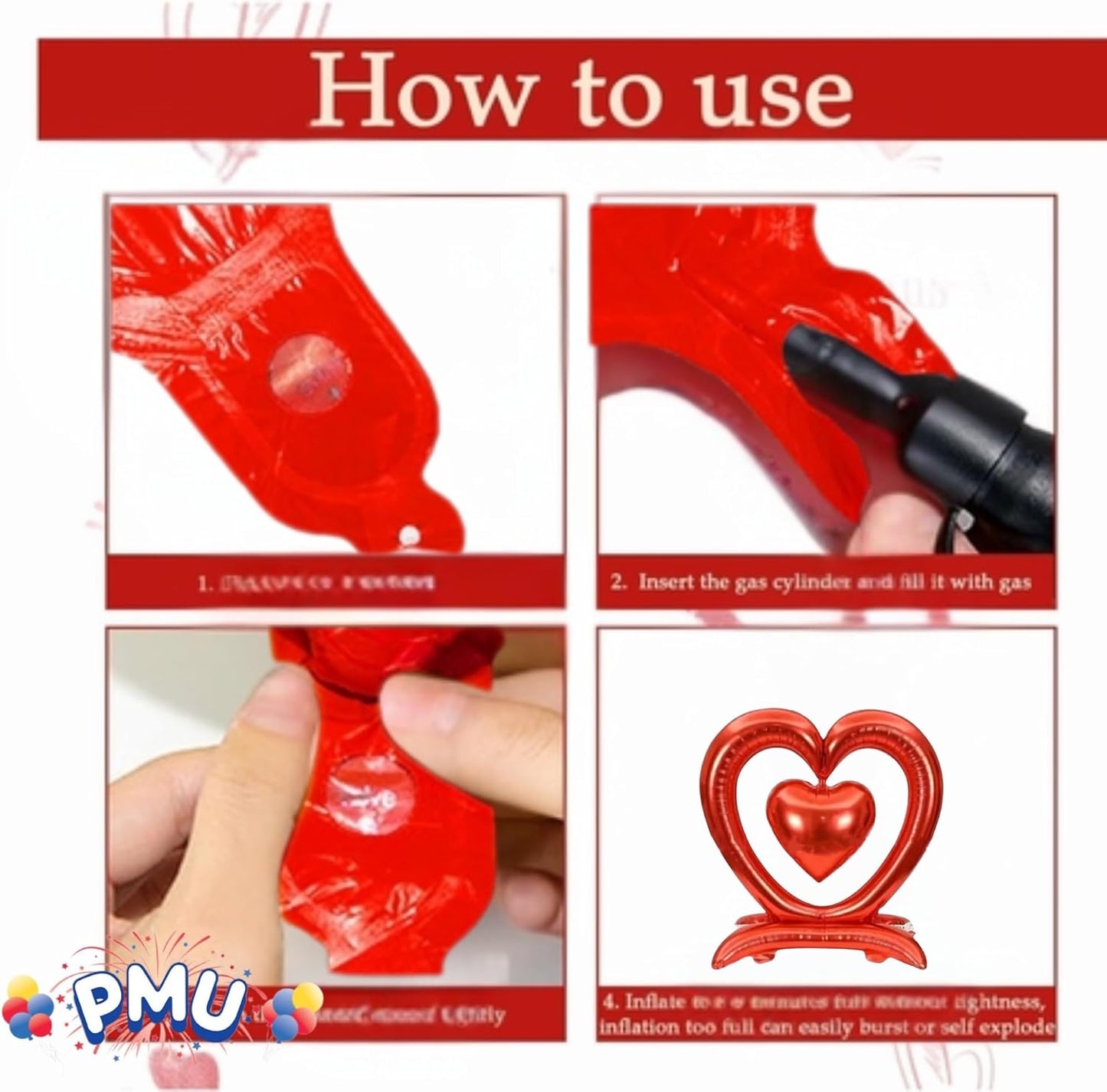 PMU 18-Inch Valentine's Day Heart Shaped Air Inflated Standing Open Heart Tabletop Mylar Foil Balloon