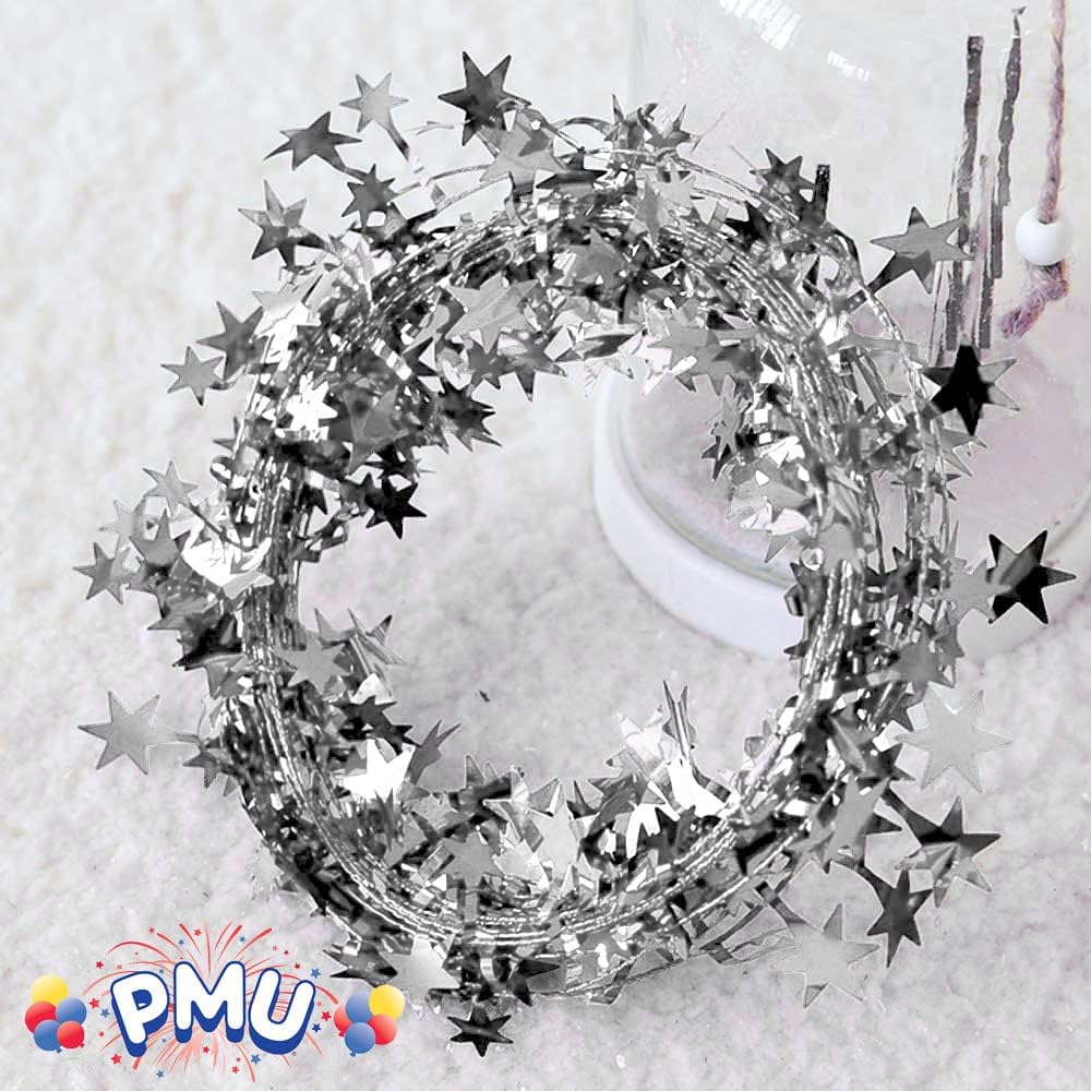 PMU Star Wire Shiny - Garland Halloween, Christmas Party, Wedding, Birthday, Festive Home Decoration Ornament 25ft Tinsel