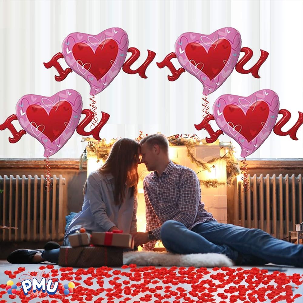PMU 4 Pieces 46 Inches Valentine's Day Balloons, Heart Balloons, Red Balloons Valentines Day Foil Balloon, Heart Shaped Balloons, Love Balloons For Proposal, Wedding & Engagement (4/Pkg)