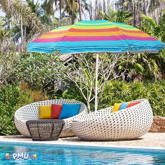 PMU Beach Multi color Umbrella for Sand, Sun Shelter, Outdoor Sunshade Umbrellas for Patio Garden Beach Pool Backyard