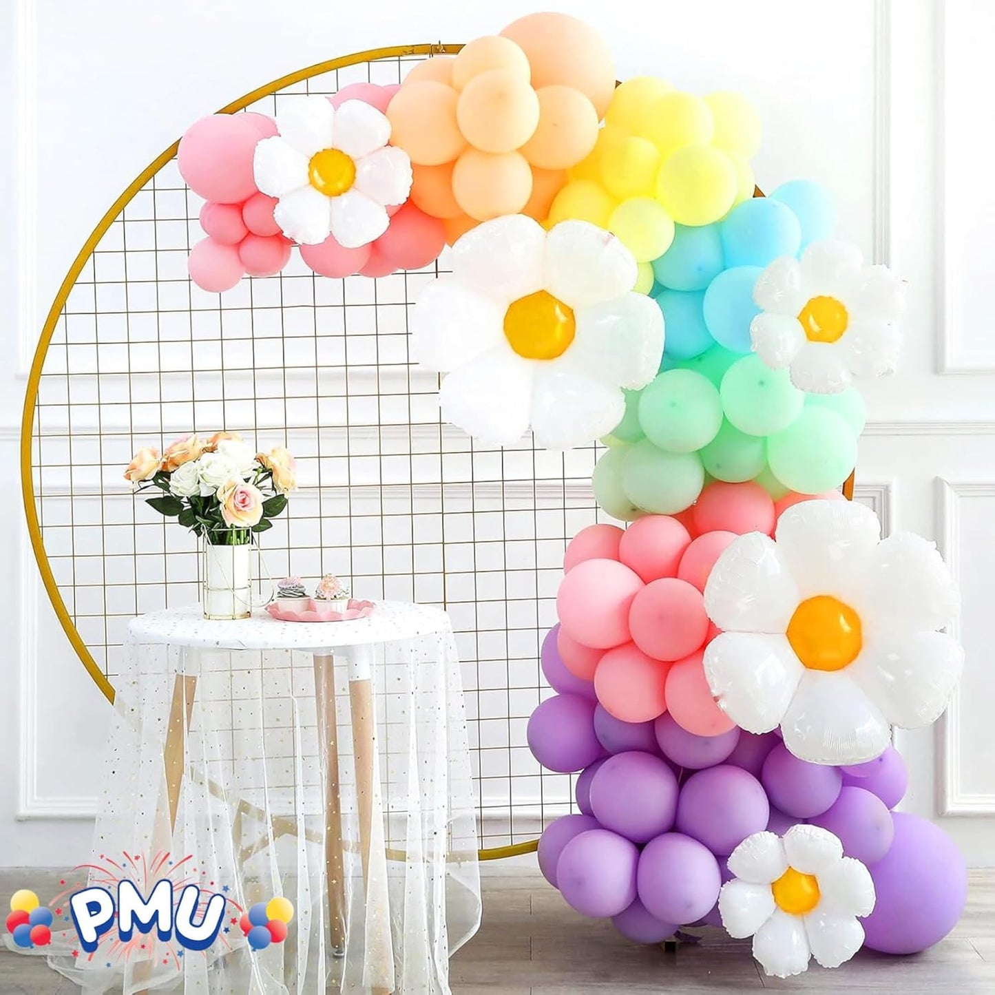 PMU Mylar White Daisy Flower Shaped Mylar Balloon - Party Decorations for Birthday Wedding Baby Shower Party Decorations Supplies