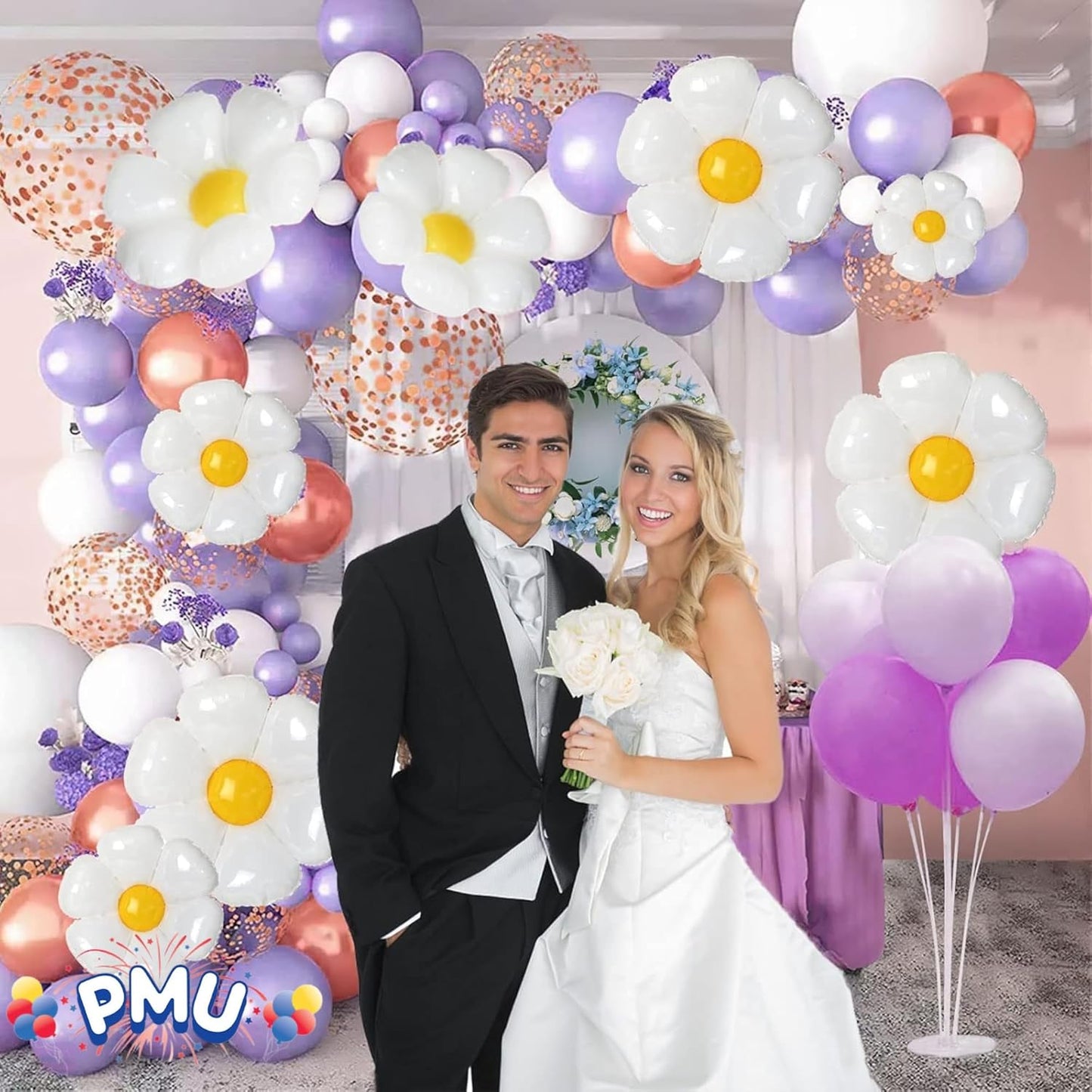 PMU Mylar White Daisy Flower Shaped Mylar Balloon - Party Decorations for Birthday Wedding Baby Shower Party Decorations Supplies