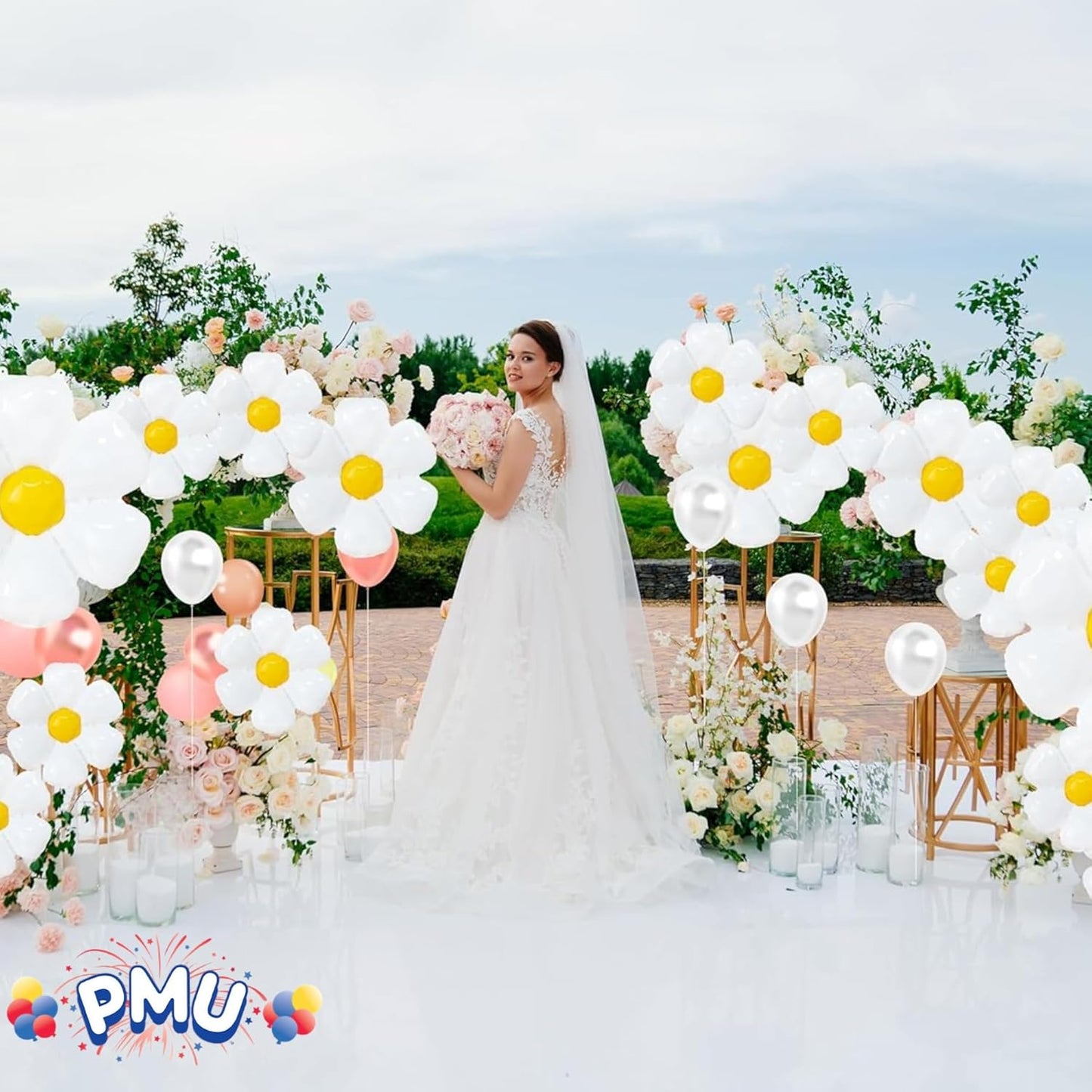 PMU Mylar White Daisy Flower Shaped Mylar Balloon - Party Decorations for Birthday Wedding Baby Shower Party Decorations Supplies