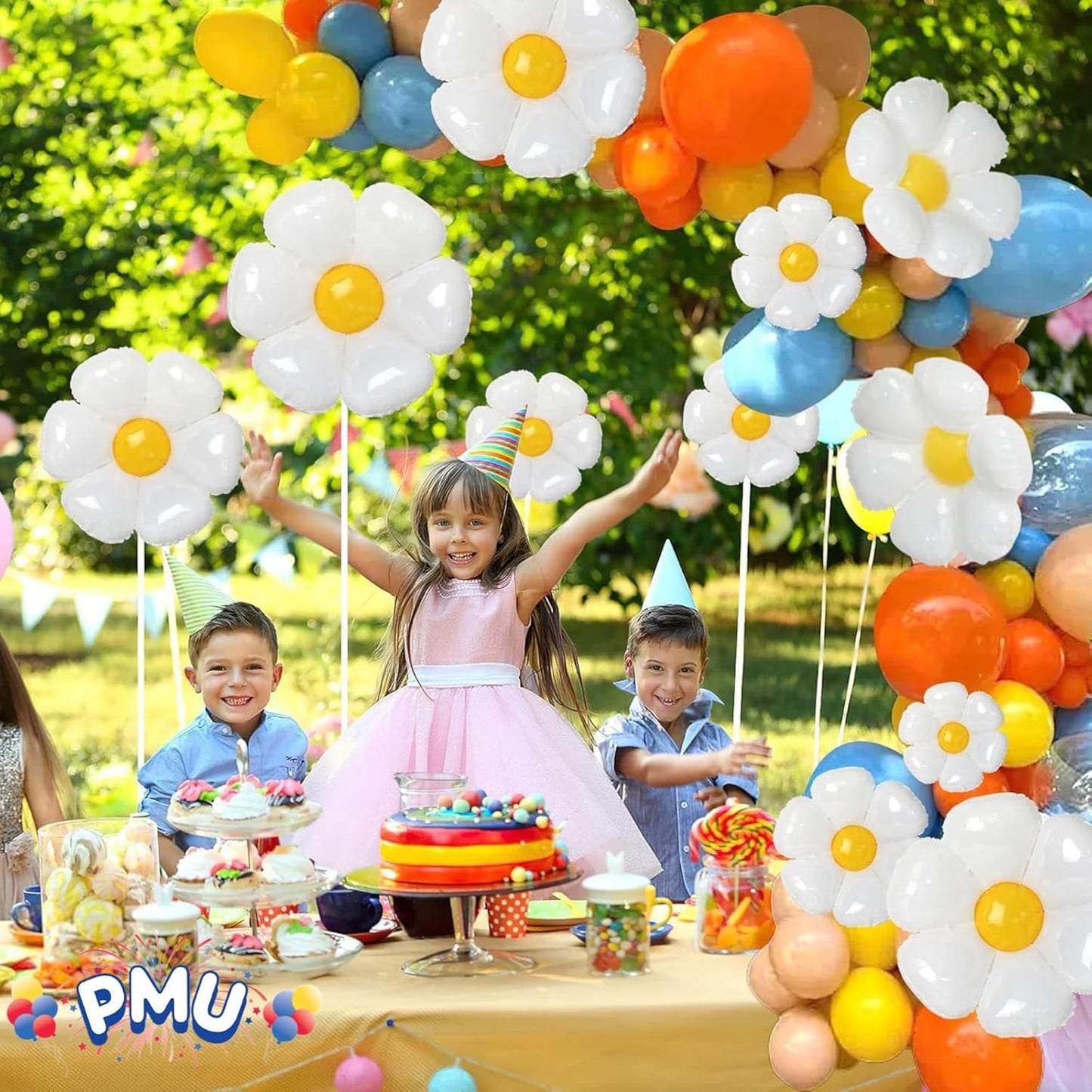 PMU Mylar White Daisy Flower Shaped Mylar Balloon - Party Decorations for Birthday Wedding Baby Shower Party Decorations Supplies