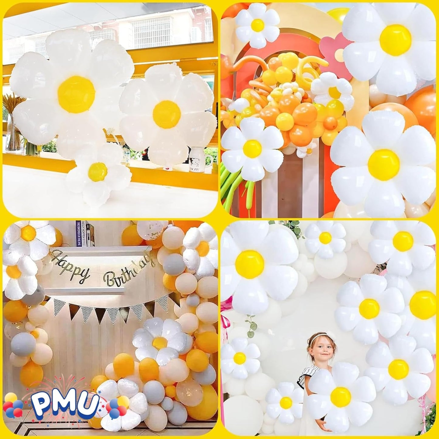 PMU Mylar White Daisy Flower Shaped Mylar Balloon - Party Decorations for Birthday Wedding Baby Shower Party Decorations Supplies