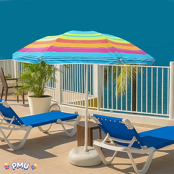 PMU Beach Multi color Umbrella for Sand, Sun Shelter, Outdoor Sunshade Umbrellas for Patio Garden Beach Pool Backyard