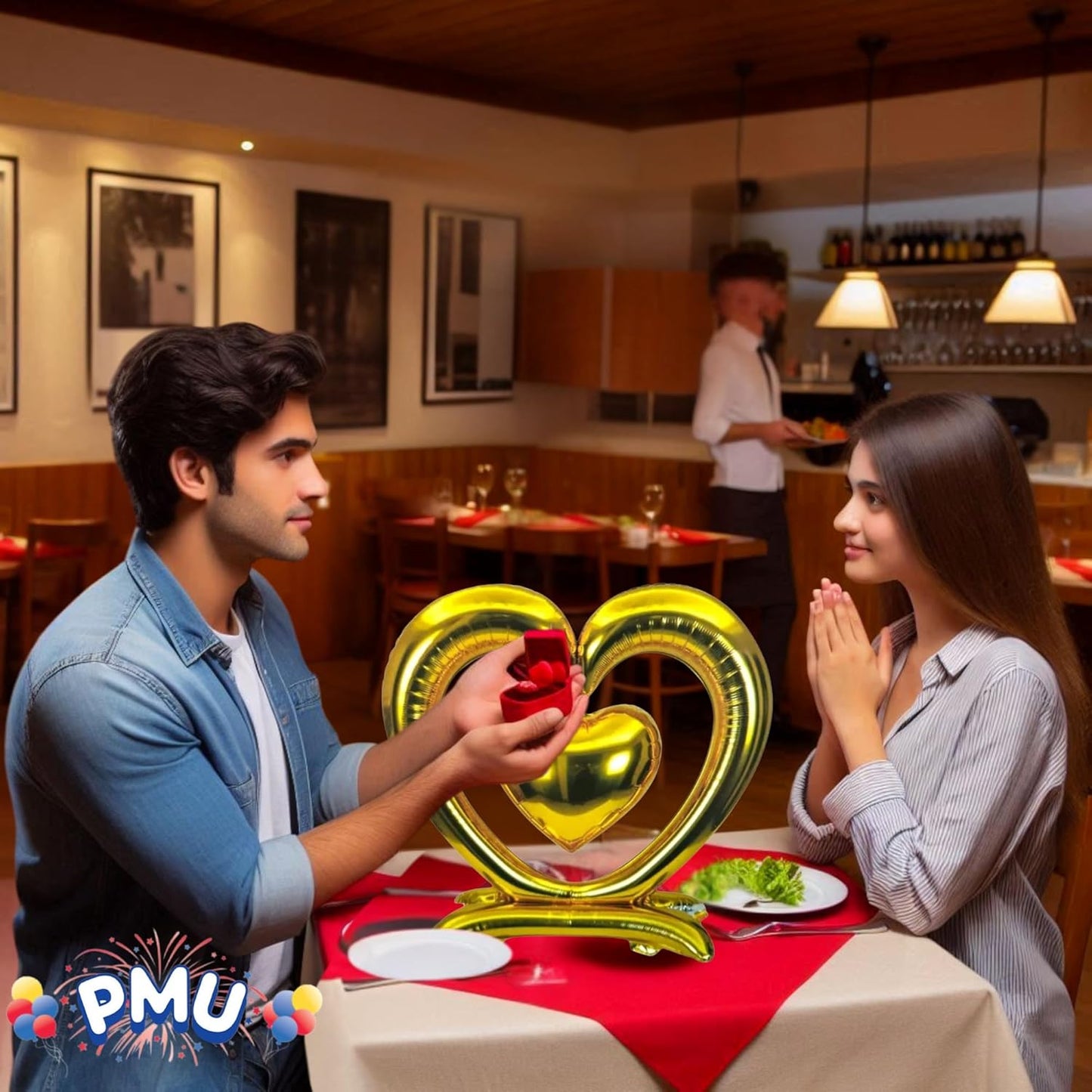 PMU 18-Inch Valentine's Day Heart Shaped Air Inflated Standing Open Heart Tabletop Mylar Foil Balloon