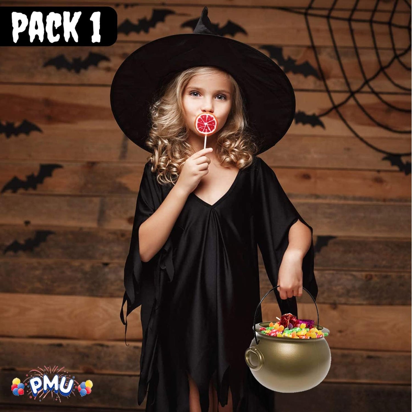 PMU Halloween Cauldron - Blow Mold Plastic Party Accessory - Candy Holder for Kids - Halloween Party Favors & Supplies - 8 Inch