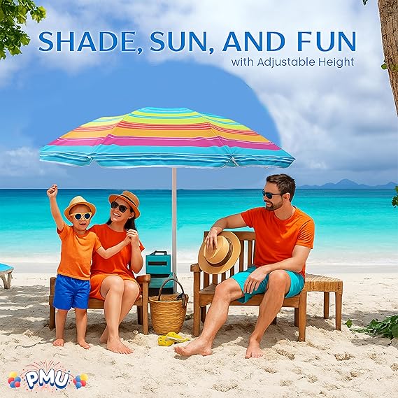 PMU Beach Multi color Umbrella for Sand, Sun Shelter, Outdoor Sunshade Umbrellas for Patio Garden Beach Pool Backyard