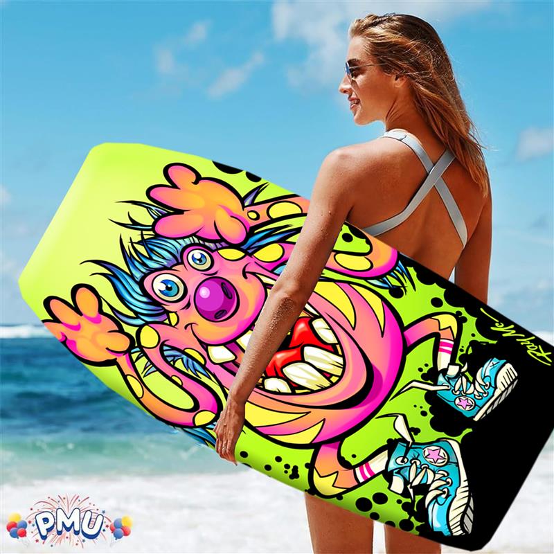 PMU 26 Inch Graphics Printed Bodyboard - Lightweight Wrist Leash Slick Bottom Boogie Board for Beach, Sea & Pool - Surfing Board for Kids, Teens & Adults Wave Conditions Pkg/1