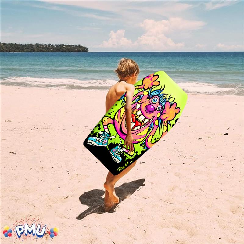 PMU 26 Inch Graphics Printed Bodyboard - Lightweight Wrist Leash Slick Bottom Boogie Board for Beach, Sea & Pool - Surfing Board for Kids, Teens & Adults Wave Conditions Pkg/1