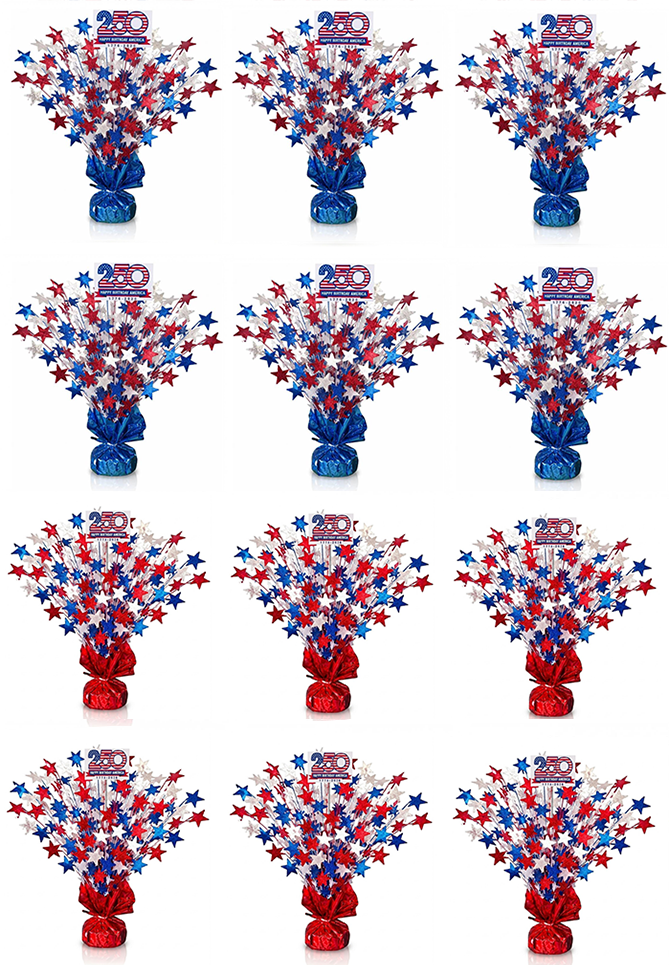 PMU Star Metallic Foil Spray Centerpiece Red White & Blue Patriotic Balloon Weights, 4th of July Decorations 15in / 7.34cm