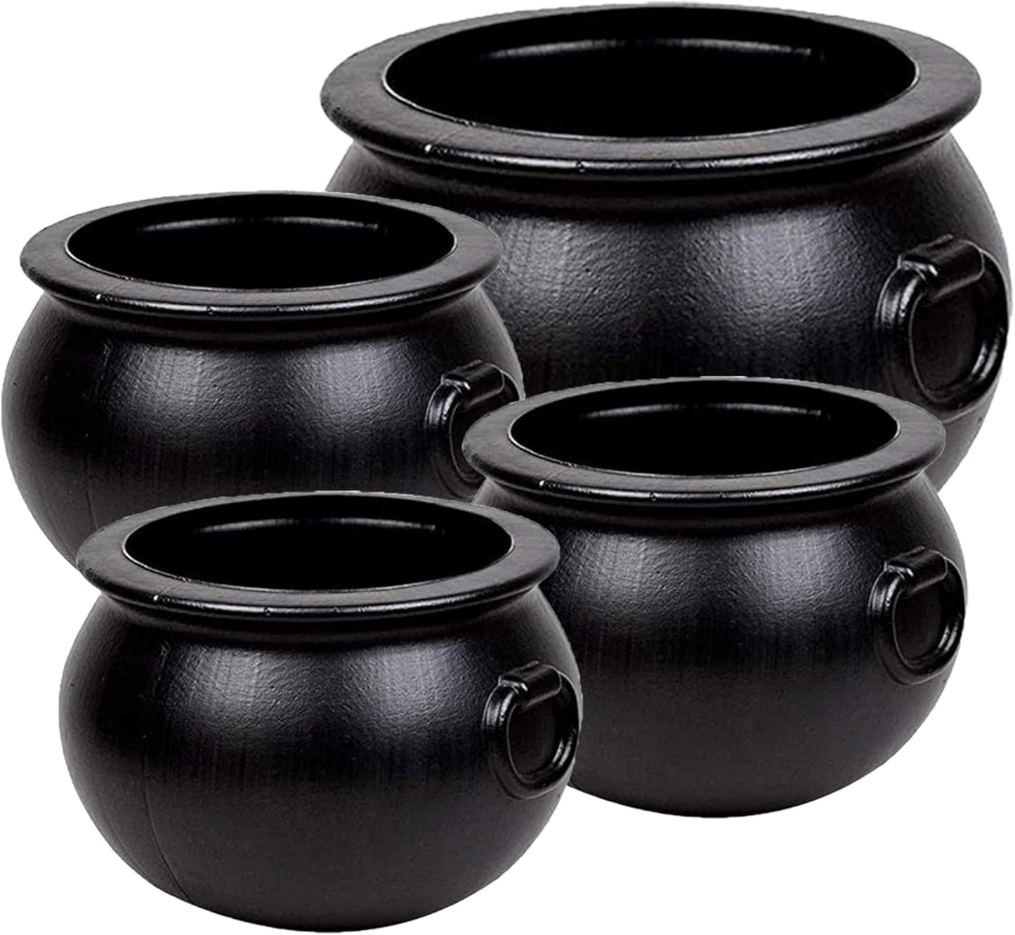 PMU Halloween Cauldron - Multi-Pack Assortment Plastic Candy Holder for Kids - Halloween Party Favors & Supplies - Black Set