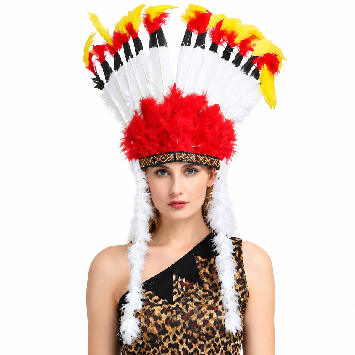 PMU Native American Tribal Chief Feather Headdress Costume Headpiece Hat