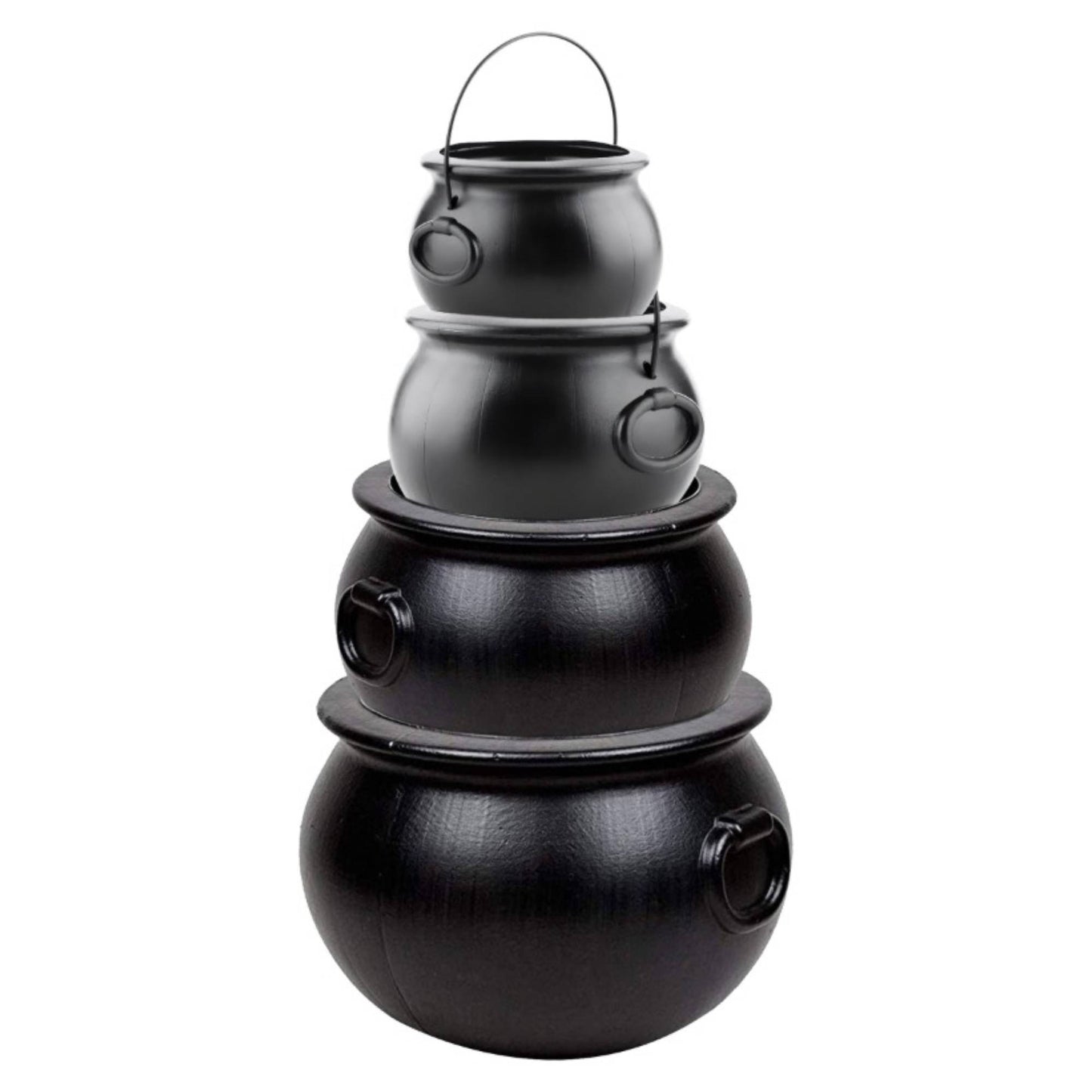 PMU Halloween Cauldron - Multi-Pack Assortment Plastic Candy Holder for Kids - Halloween Party Favors & Supplies - Black Set