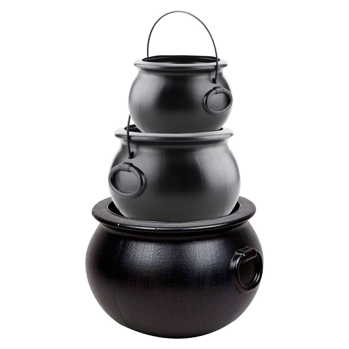 PMU Halloween Cauldron - Multi-Pack Assortment Plastic Candy Holder for Kids - Halloween Party Favors & Supplies - Black Set