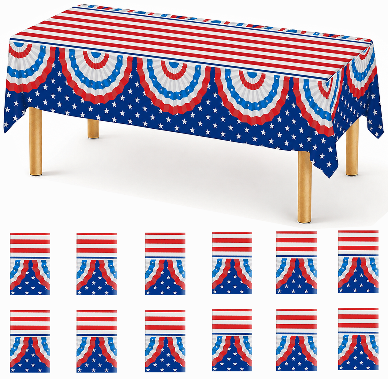 PMU Patriotic American Flag & Bunting Tablecloth 54in x 108in - 4th of July Tableware & Patriotic Party Supplies for Independence Day, Memorial Day, Veterans Day, Elections & Holiday Celebrations