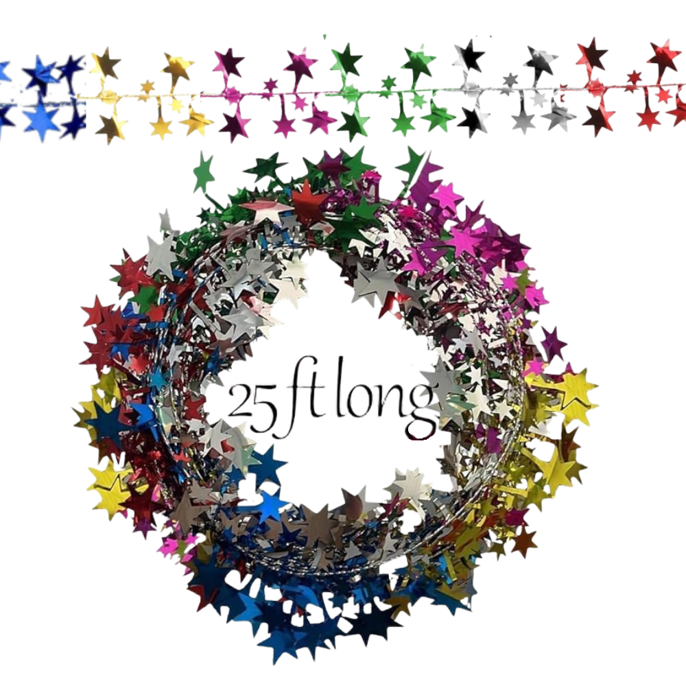 PMU Star Wire Shiny - Garland Halloween, Christmas Party, Wedding, Birthday, Festive Home Decoration Ornament 25ft Tinsel