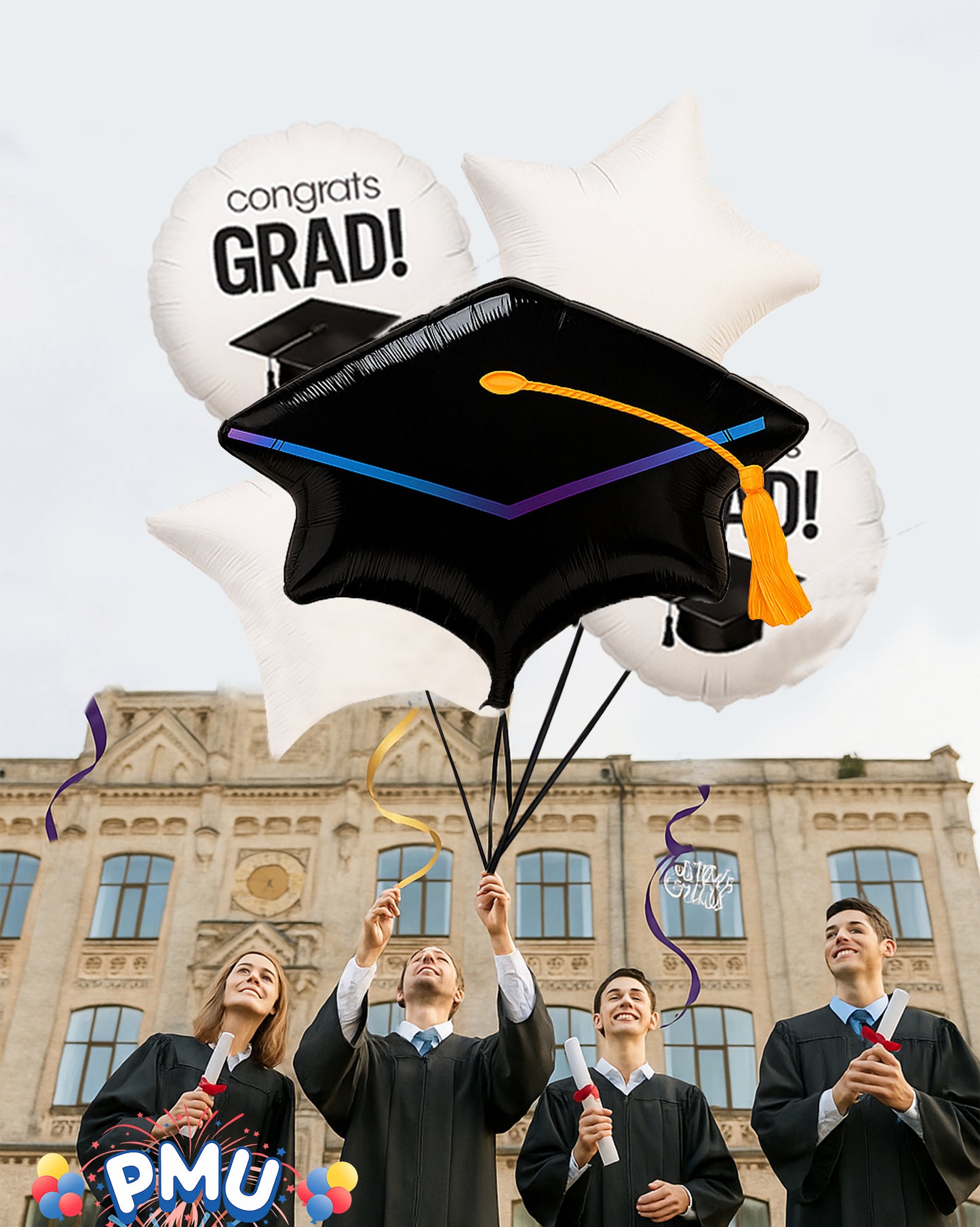 PMU Graduation "Congrats Grad" Foil Balloon Bouquet Pkg/5