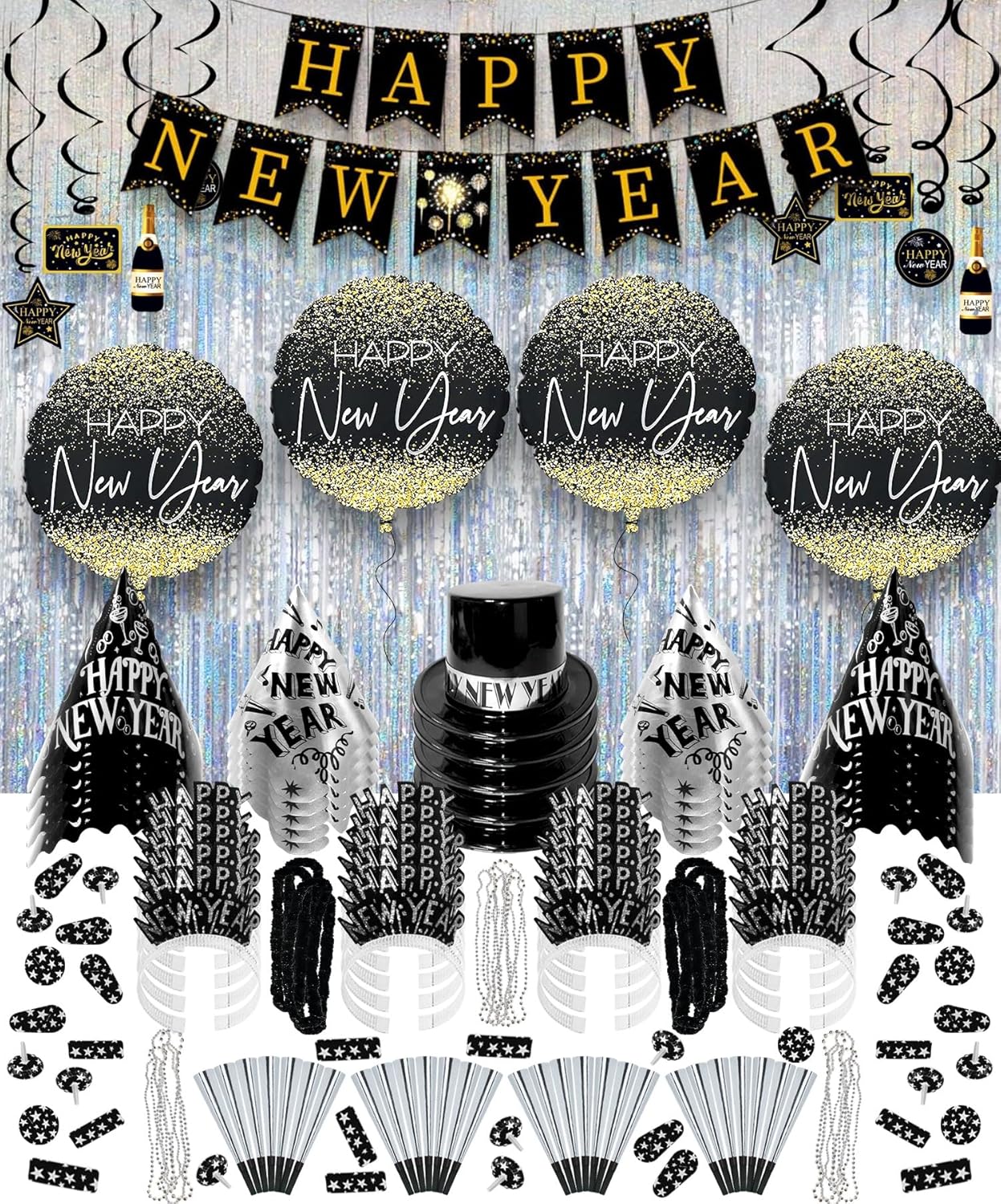 PMU New Year's Eve Party Supplies 2024 Party Kit for New Year's Eve Decorations Supplies, Outfits for Adults, Men and Women