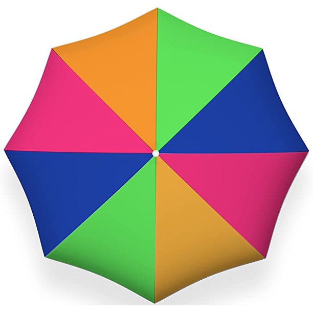 PMU Beach Umbrella 6 feet Opens to 72 inches Multicolor Beach Parasol and Outdoor Sun Protection Polyester