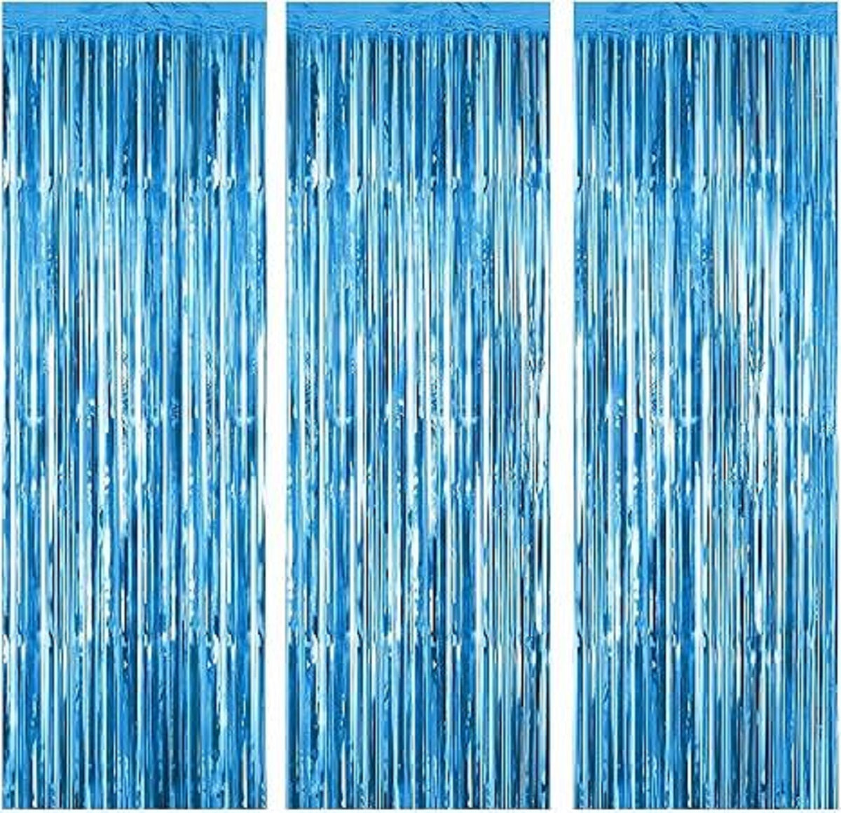 PMU Metallic Fringe Curtains | Metallic Foil Fringe Backdrop Curtains | Fringe Backdrop for Graduation, Birthday Party Decorations, Baby Shower, Disco Party |Laser Blue, 3ft x 8ft