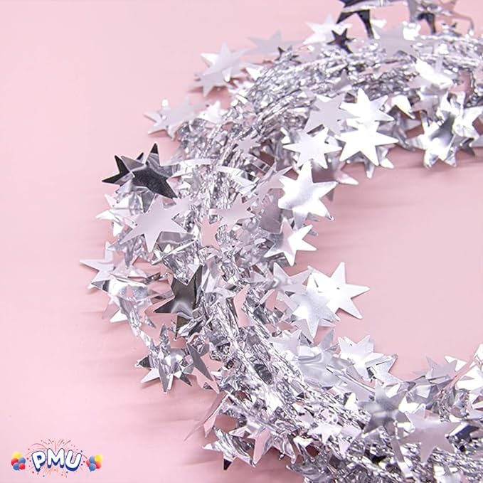 PMU Star Wire Shiny - Garland Halloween, Christmas Party, Wedding, Birthday, Festive Home Decoration Ornament 25ft Tinsel