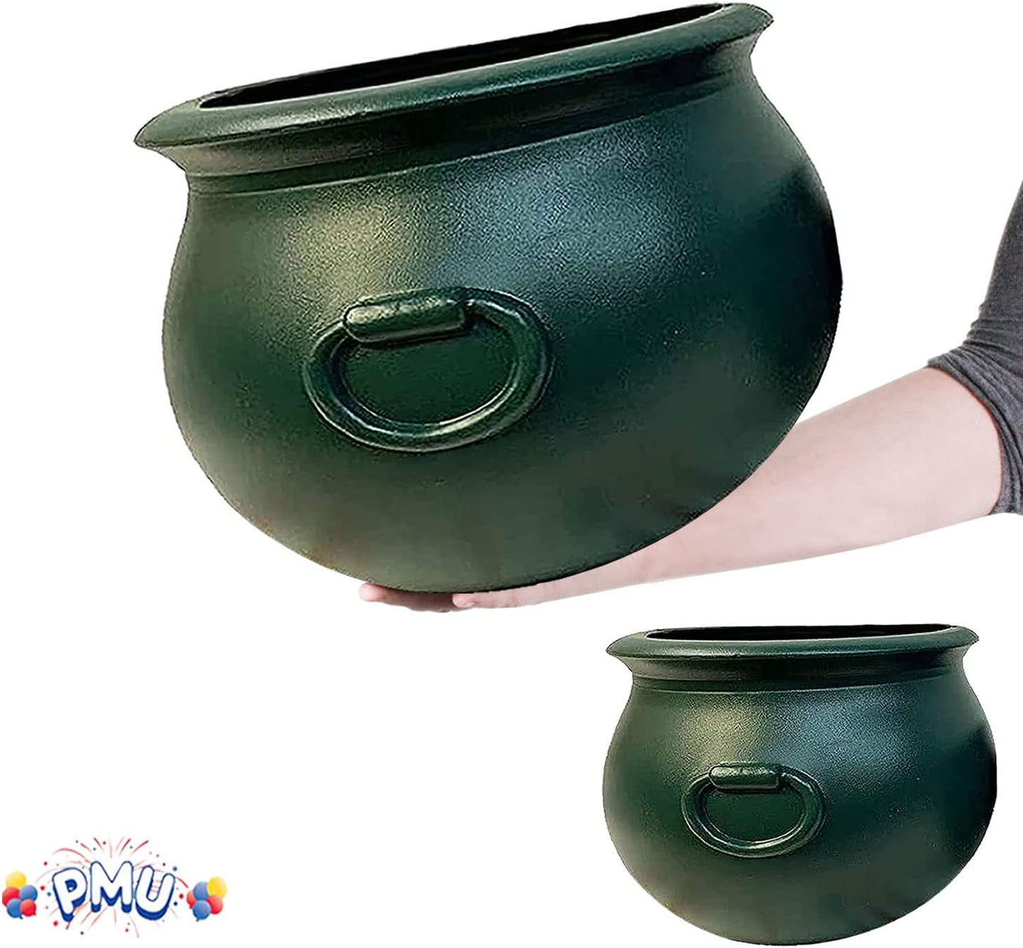PMU Halloween Cauldron - Cauldron Plastic Pot & Bucket - Halloween Party Favors & Supplies - Perfect Kitchen & Home Décor - Candy Holder for Kids, 16 &12 (inches) Witches Green