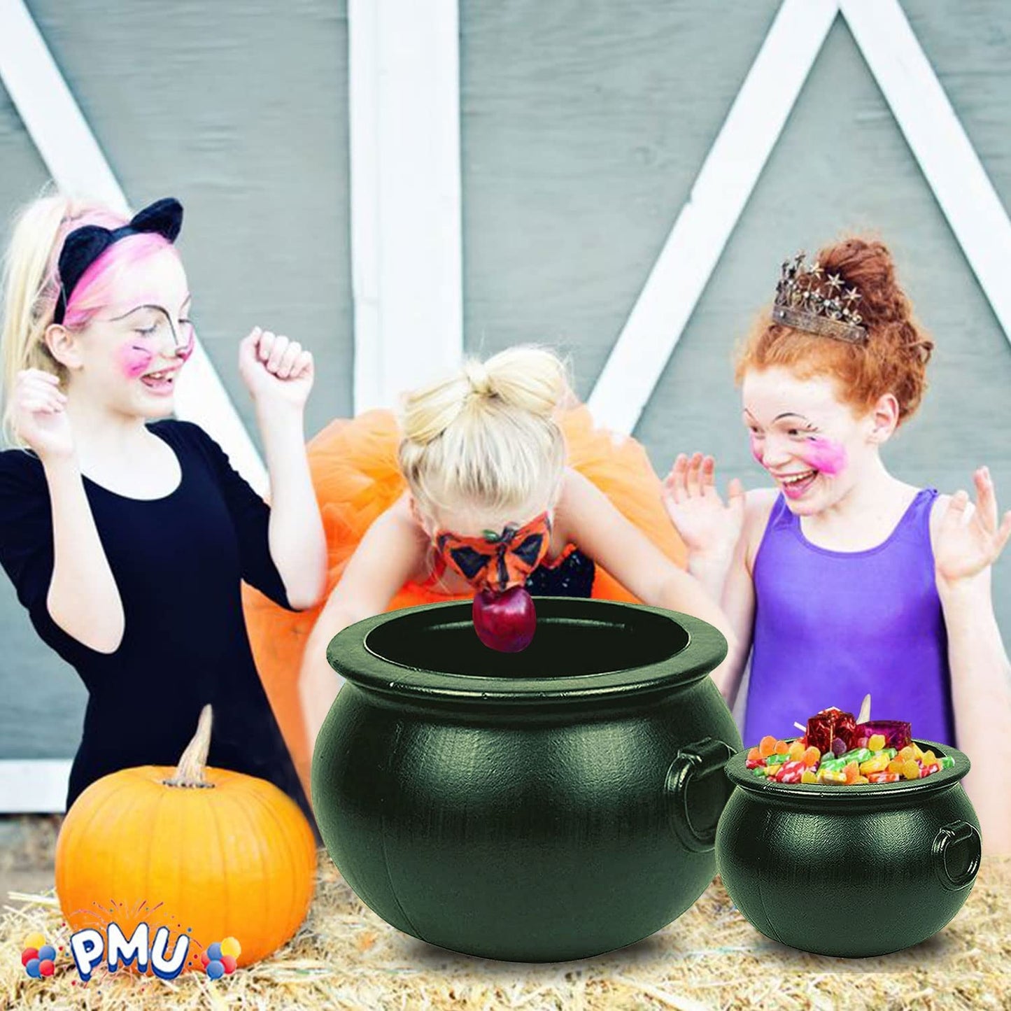PMU Halloween Cauldron - Cauldron Plastic Pot & Bucket - Halloween Party Favors & Supplies - Perfect Kitchen & Home Décor - Candy Holder for Kids, 16 &12 (inches) Witches Green