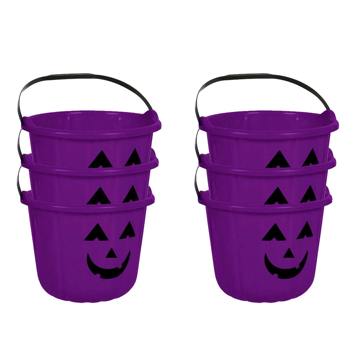 PMU Halloween Jack-O-Lantern Trick or Treat Pail Bucket - Candy Gift Basket for Kids - Pumpkin Plastic Buckets with Handle - Perfect Halloween Décor - 9 Inch