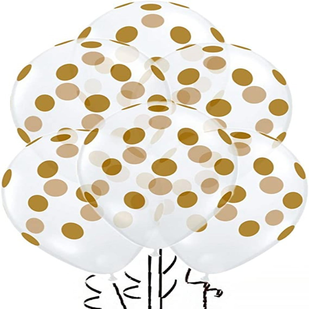 PMU Polka Dot Balloons PartyTex 12in Premium Latex w/ All-Over Print Gold Dots