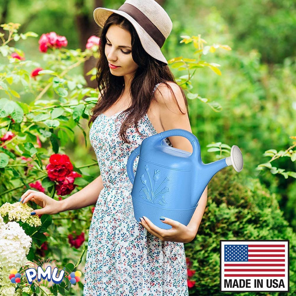 PMU 2 Gallon Watering Can - Garden Watering Can for Indoor & Outdoor Plants - Plastic Water Can with Detachable Sprinkler Head - Large Water Pot, Made in USA